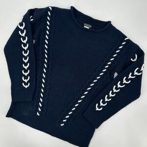 Venus Navy Blue Lace Up Sleeve Knit Sweater Women's XS